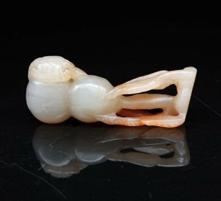 Exquisite Natural Hetian Old Jade Hand - Carved Statue Gourd & Turtle Pendant