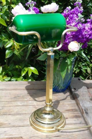 Vintage Art Deco Revival Brass Bankers Lamp Column Arm Desk Lamp Mcm 1970 