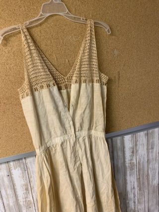 Antique Primitive Gown Linen Cotton Dress Gown Night Crochet Vintage Ecru