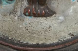 Lg Antique Art Deco Signed Foundry Mark Copper Clad Polychrome Sculpture Lamp 2