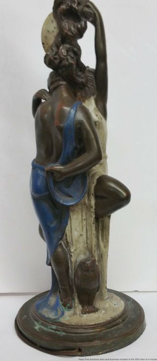 Lg Antique Art Deco Signed Foundry Mark Copper Clad Polychrome Sculpture Lamp 4