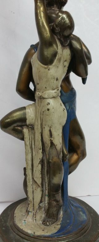 Lg Antique Art Deco Signed Foundry Mark Copper Clad Polychrome Sculpture Lamp 8