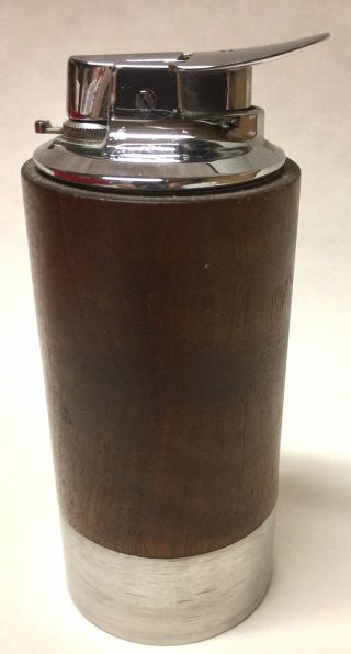 Mid - Century Ronson Varaflame Tall “barrel” Cigarette Table Lighter - Teak&aluminum