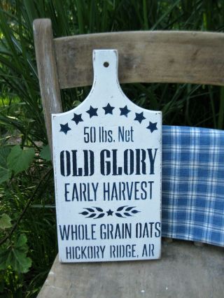 Antique Wood Bread Cutting Board Blue And White Milk Paint Old Glory Oats
