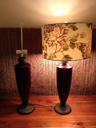 Pair Mid - Century Modern Conical Table Lamp 2 Espresso & Bronze Dual Bulb Lamps