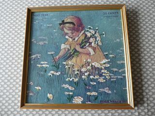 Vintage Hand Embroidered Picture/ Little Girl In Daisy Field/jessie Wilcox Smith