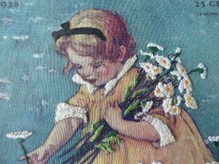 VINTAGE HAND EMBROIDERED PICTURE/ LITTLE GIRL IN DAISY FIELD/JESSIE WILCOX SMITH 5