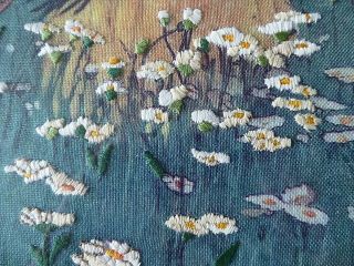 VINTAGE HAND EMBROIDERED PICTURE/ LITTLE GIRL IN DAISY FIELD/JESSIE WILCOX SMITH 6