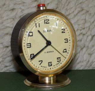 Vintage Mechanical Alarm Clock Slava 11 Jewels Russian Ussr Soviet 1980s 266191