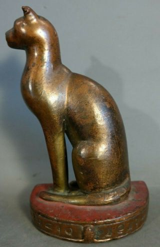 1922 Antique Mish Huber Clark Bronze Clad Egyptian Sphinx Cat Statue Old Bookend