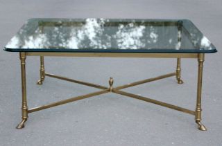 Vintage Brass And Glass Hoof Foot Coffee Table Italian Square