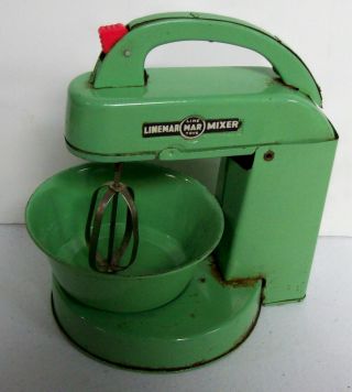 Linemar Mar Vintage Jadite Green Metal Tin Toy Kitchen Mixer