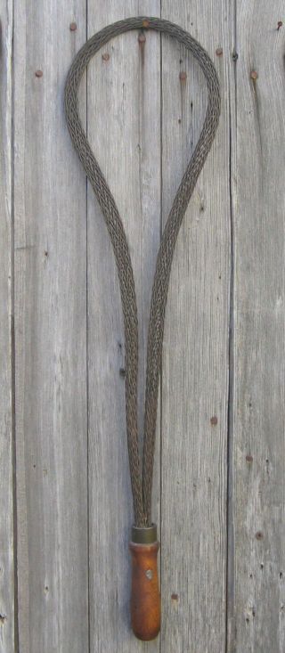 Antique Prim Rug Beater Many Braided Woven Wires Wood Handle 27 1/2 " Gr8 Patina