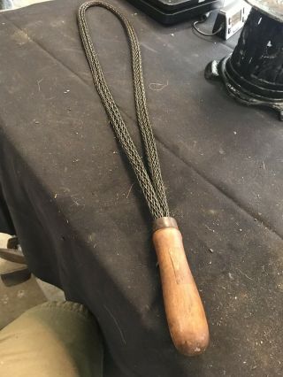 Vintage Antique Primitive Braided Wire Rug Beater With Wood Handle.