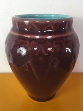 Gorgeous 1921 Rookwood Eggplant,  Turquoise High Glaze Vase W/ Arts Crafts Relief