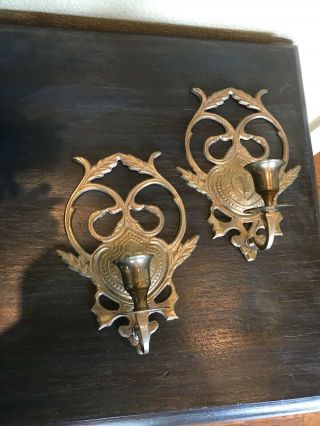Vintage Bronze Brass Candle Wall Art Sconce Candle Holder Pair