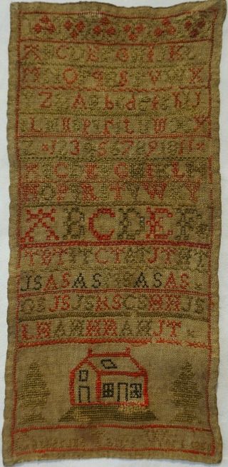 Mid 19th Century Cottage & Alphabet Sampler By Catherine Tate - 1850
