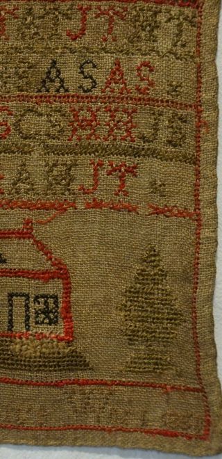 MID 19TH CENTURY COTTAGE & ALPHABET SAMPLER BY CATHERINE TATE - 1850 7