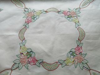 Vintage Hand Embroidered - Open Cut Work Irish Linen Tablecloth