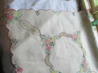 Vintage Hand Embroidered - Open Cut Work Irish Linen Tablecloth 3