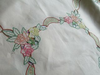 Vintage Hand Embroidered - Open Cut Work Irish Linen Tablecloth 4