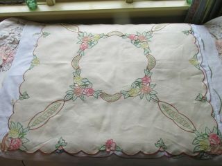 Vintage Hand Embroidered - Open Cut Work Irish Linen Tablecloth 6