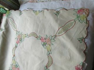 Vintage Hand Embroidered - Open Cut Work Irish Linen Tablecloth 7