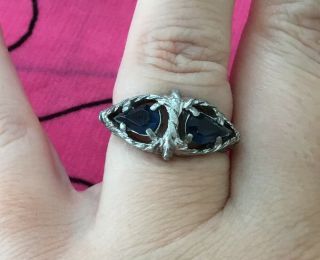 Vintage Antique Silver Blue Gemstone Sapphire Crystal Ring Size 7 Estate Find