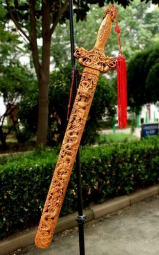 40 " Length Nine Dragon Wooden Carved Sword Peach Wood Dragon Decor & Shipp
