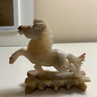 Antique OLD Fine Hand Carved Marble Jade Stone Horse Figurine Sculpture 4” 2