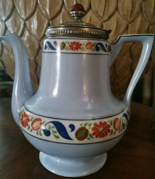 Fraunfelter Teapot T66 Royal Rochester Hand Painted Metal Lid & Tea Strainer