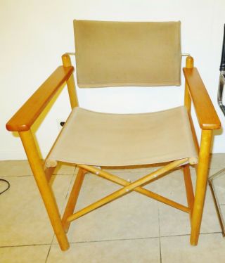 Vintage Mid - Century Modern Contemporary Foldable Wood & Canvas Directors Chair