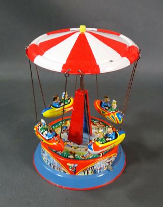 W.  Germany Blomer&shuler Merry Go Round Carousel Tin Toy Gondel Wild West Litho