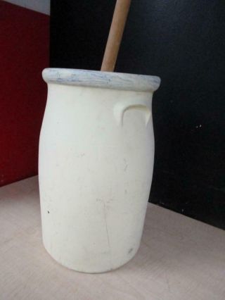 Antique Butter Churn Stoneware Glaze Vtg 2 Gallon With Lid And Dasher