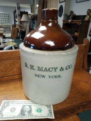 R.  H.  Macy & Co York Antique Stoneware Whiskey Crock Jug