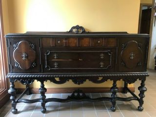 Antique Hand - Crafted Walnut Sideboard Server Or Buffet,  Unique Handles