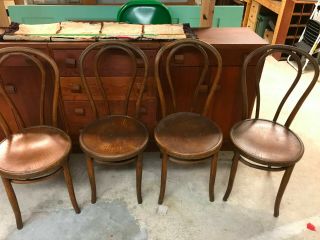 Set 4 Antique Thonet - Style Bentwood Wooden Seat Parlor Bistro Chairs