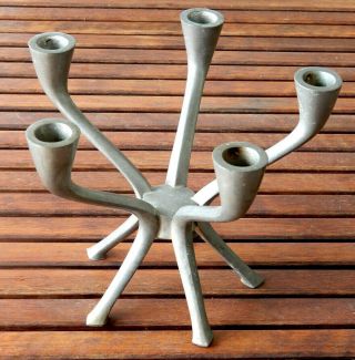 Mid Century Modern Danish Pewter Candle Holder Jules Andersen 1950s Candelabra 2