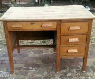 Small Vintage Oak Desk 4 Drawer