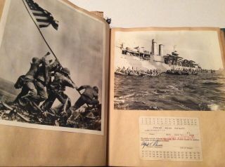 WW2 PHOTO ALBUM/SCRAPBOOK.  MARINES,  DRAWINGS,  PHOTOS,  VARGAS,  CLIPPINGS.  LETTERS 10