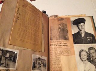 WW2 PHOTO ALBUM/SCRAPBOOK.  MARINES,  DRAWINGS,  PHOTOS,  VARGAS,  CLIPPINGS.  LETTERS 8