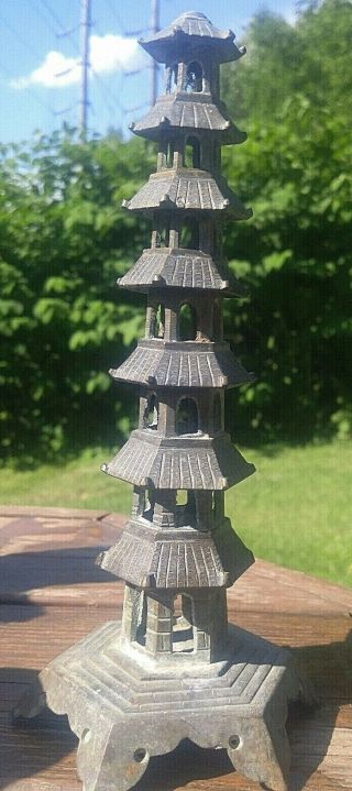 Rare Antique Chinese Bronze Seven Tier Pagoda Buddha Tower Early 19th Century 2