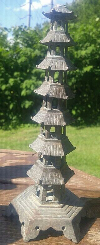 Rare Antique Chinese Bronze Seven Tier Pagoda Buddha Tower Early 19th Century 3