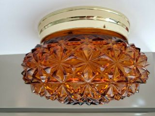 Vintage Prism Amber Glass Ceiling Light Cover Mid Century Modern Parts