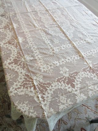 Vintage Ivory Tambour Lace Tablecloth France 102x70