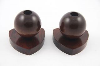 Vintage Mid Century Modern Solid Mahogany Orb Candle Stick Holders - Puerto Rico