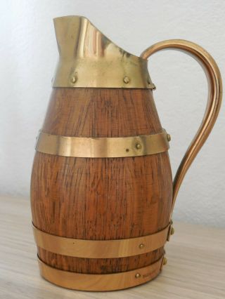 French Antique Oak Staved & Copper Banded Cider Jug Pichet Du Cidre Normandie