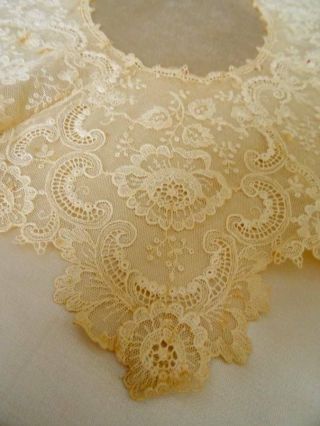 A Stunning Antique Brussel Point De Gaze Schiffli Lace Bertha C.  1900