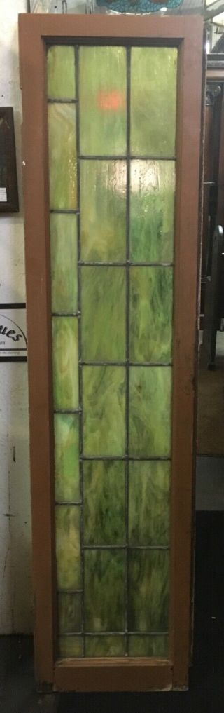 Great Antique Arts & Crafts Architectural Stained Glass Transom Window 66” X 17”