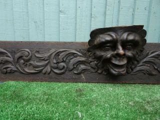 18thC GOTHIC WOODEN OAK CARVED PANEL WITH GROTESQUE HEAD CARVING c1780s 2